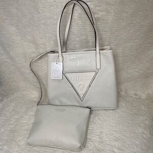 GUESS Cream PORTINI Tote with Interior Pouch
